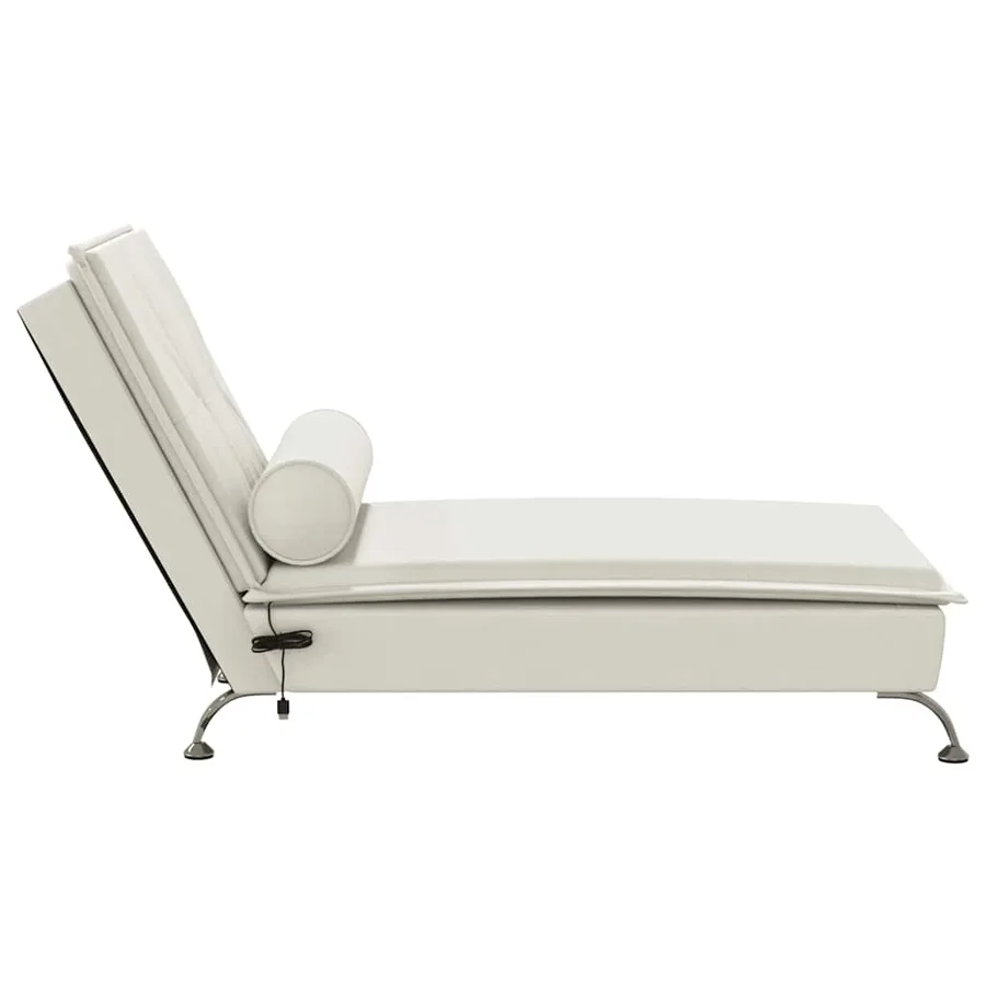 Chaise longue de massage avec traversin crème velours - 5