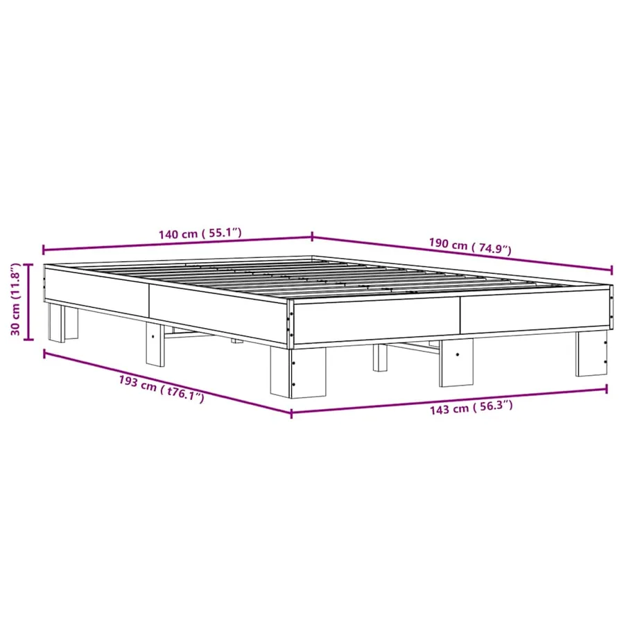 Cadre de lit sans matelas chêne fumé 140x190 cm - 9