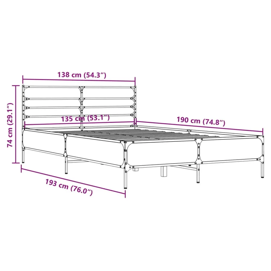 Cadre de lit sans matelas chêne marron 135x190 cm - 9