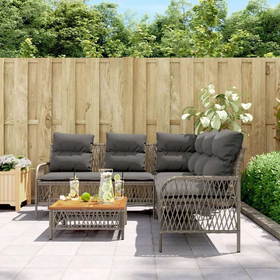 Salon de jardin 2 pcs avec coussins Gris Résine tressée - 3