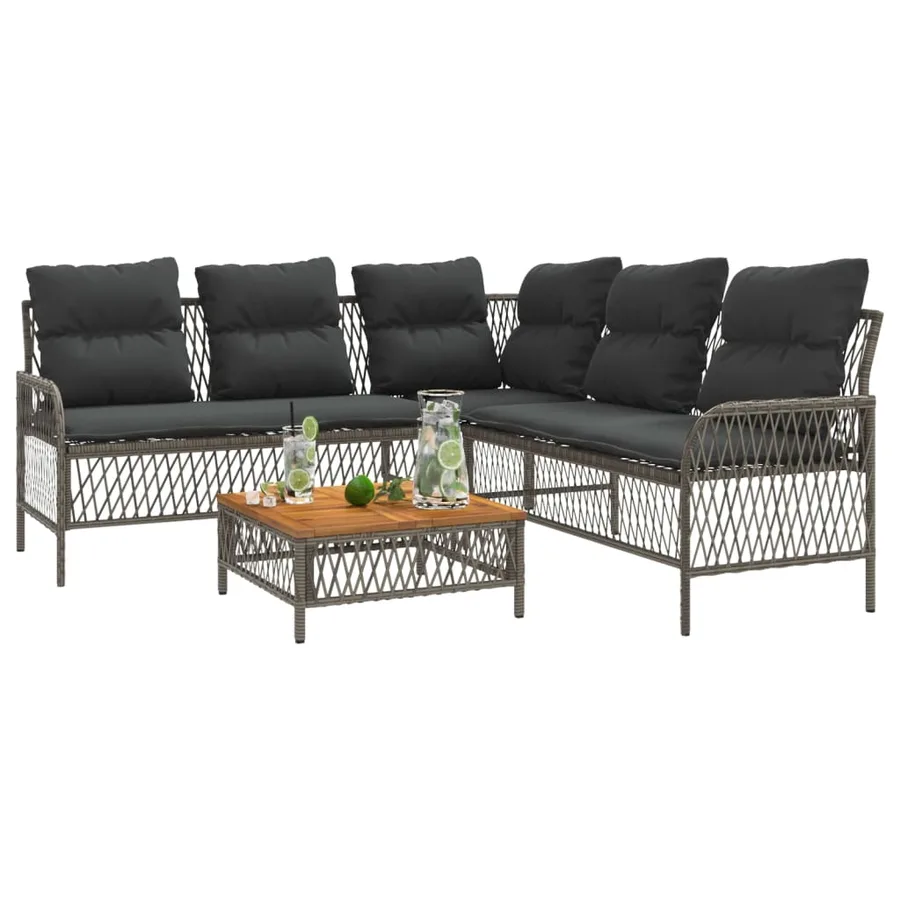 Salon de jardin 2 pcs avec coussins Gris Résine tressée - 4