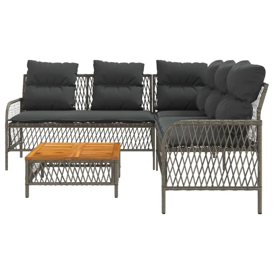 Salon de jardin 2 pcs avec coussins Gris Résine tressée - 5