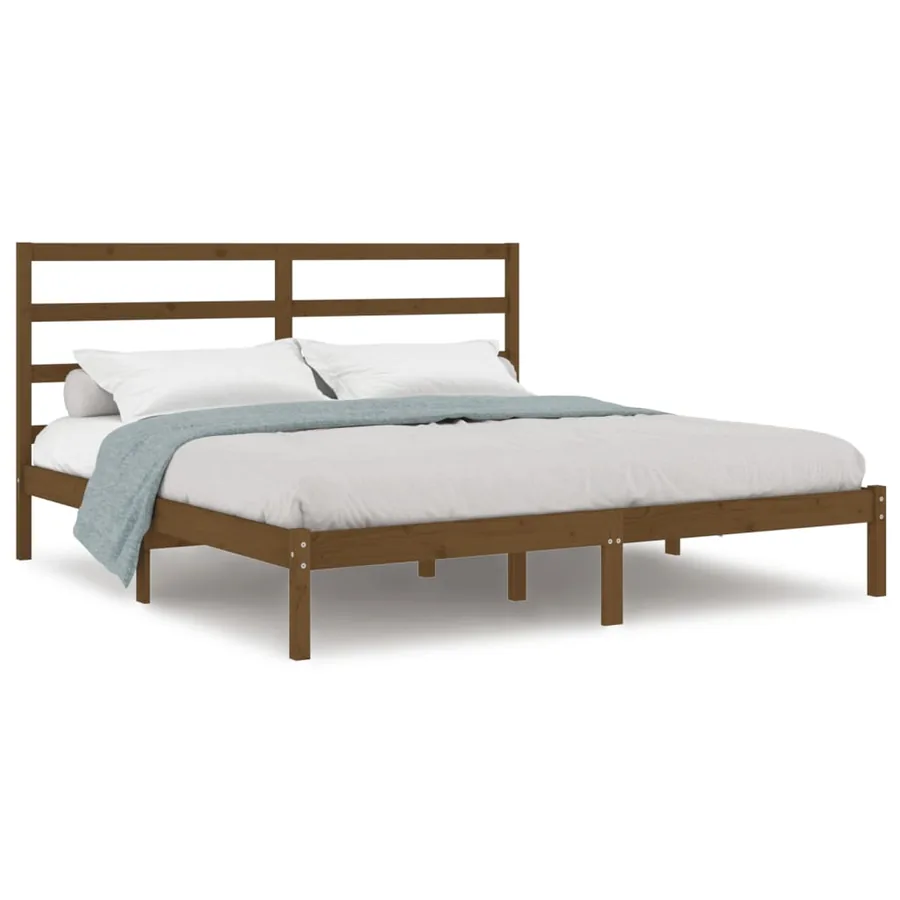 Cadre de lit sans matelas marron miel 200x200cm bois pin massif - 2