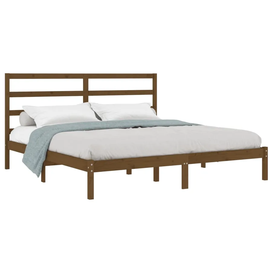 Cadre de lit sans matelas marron miel 200x200cm bois pin massif - 3