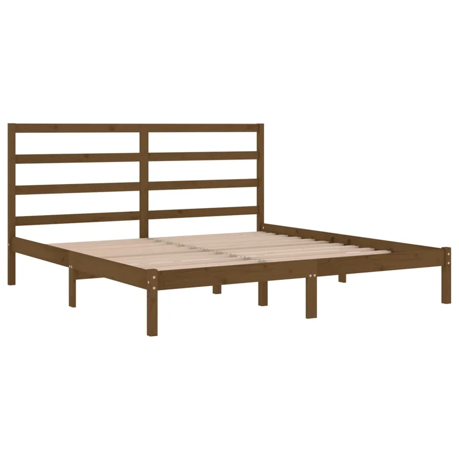 Cadre de lit sans matelas marron miel 200x200cm bois pin massif - 4