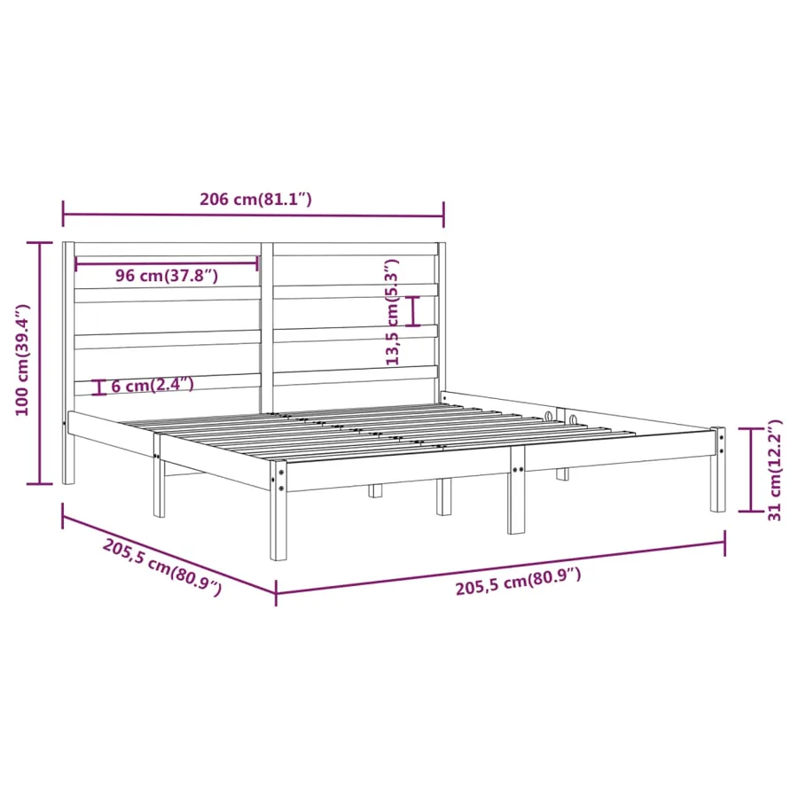 Cadre de lit sans matelas marron miel 200x200cm bois pin massif - 6