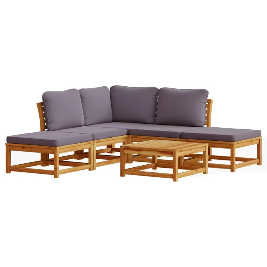 Salon de jardin 6 pcs avec coussins bois d'acacia solide - 2
