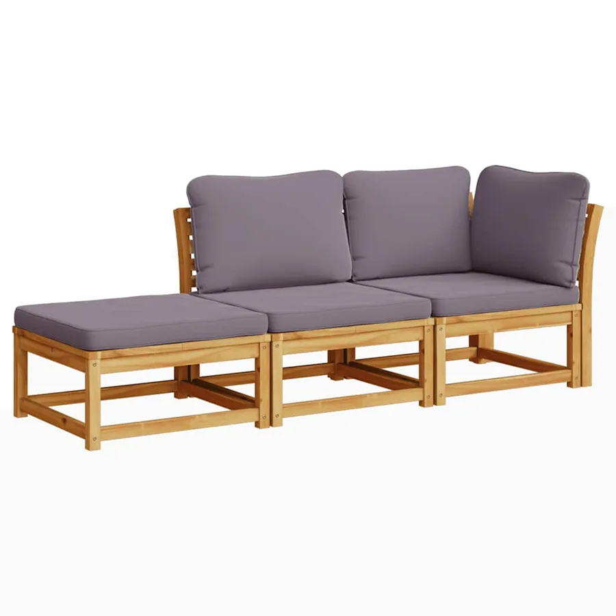 Salon de jardin 3 pcs avec coussins bois massif d'acacia - 2