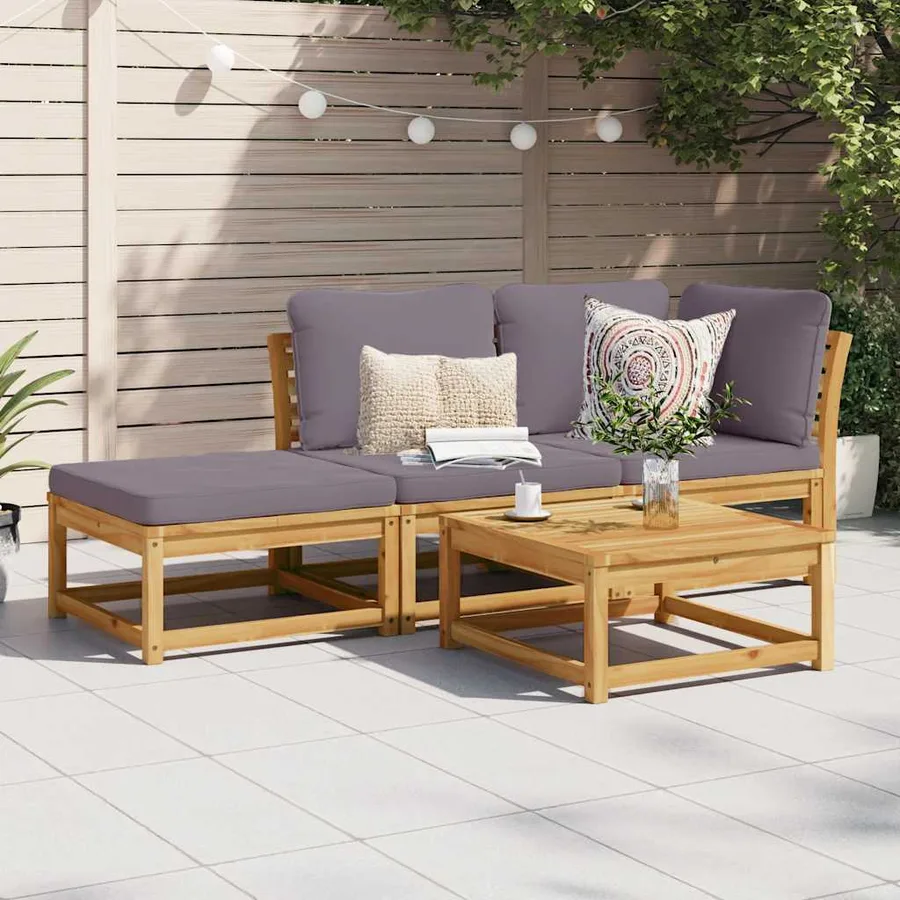 Salon de jardin 3 pcs avec coussins bois massif d'acacia - 3