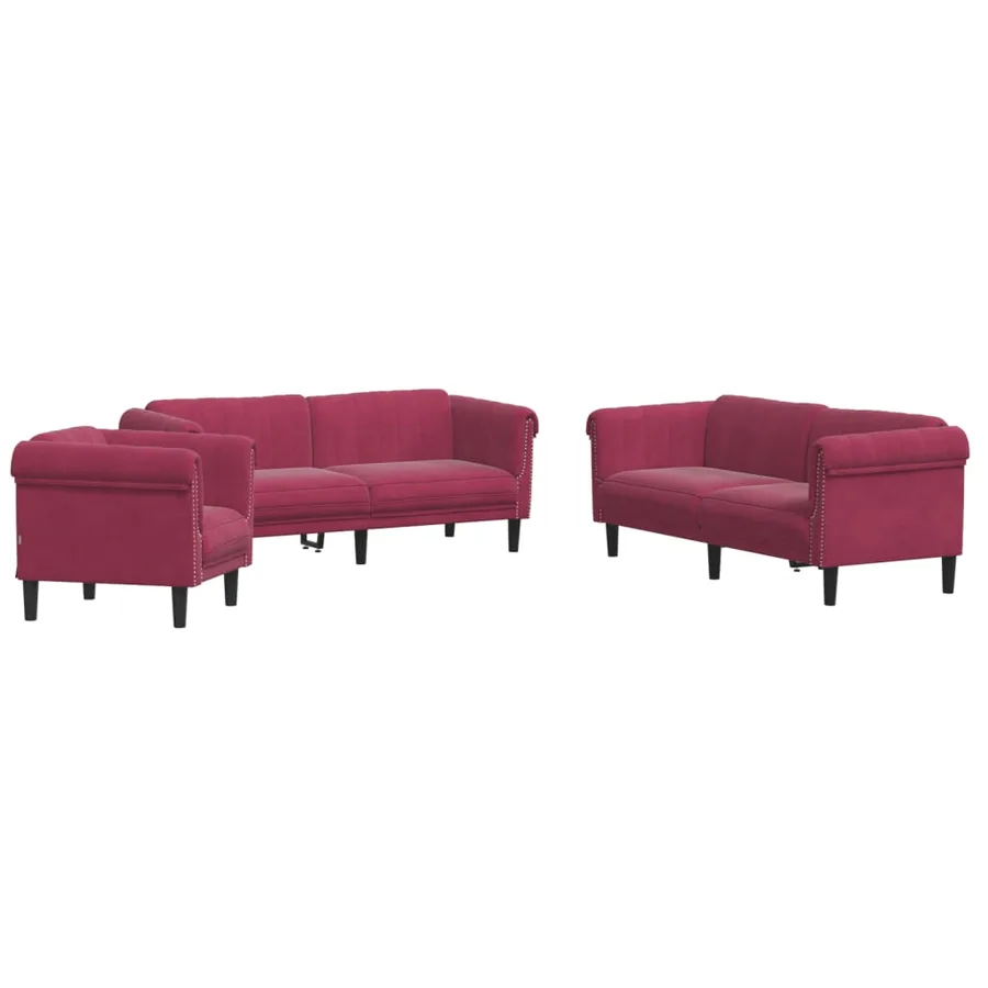 Ensemble de canapés 3 pcs rouge bordeaux velours - 2