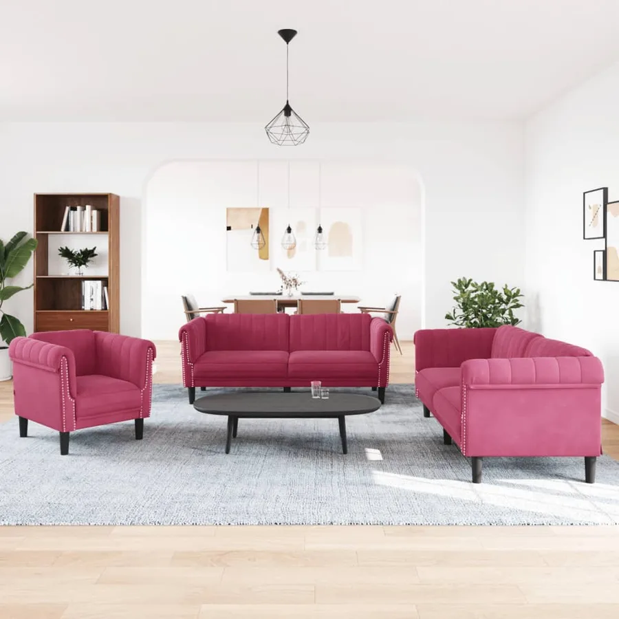 Ensemble de canapés 3 pcs rouge bordeaux velours - 3