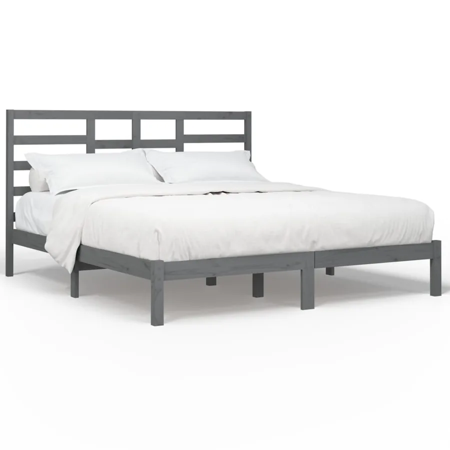 Cadre de lit sans matelas bois massif gris 200x200 cm - 2