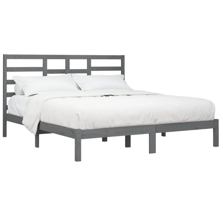 Cadre de lit sans matelas bois massif gris 200x200 cm - 3