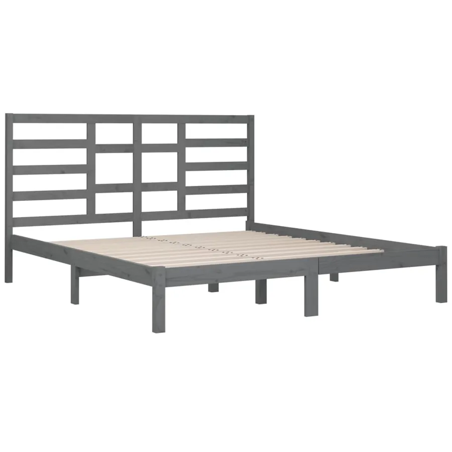 Cadre de lit sans matelas bois massif gris 200x200 cm - 4