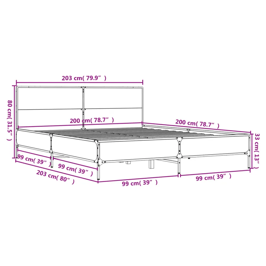 Cadre de lit sans matelas noir 200x200 cm - 9