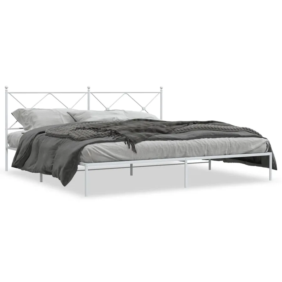 Cadre de lit métal sans matelas et tête de lit blanc 200x200 cm - 2
