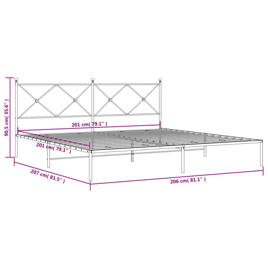 Cadre de lit métal sans matelas et tête de lit blanc 200x200 cm - 8