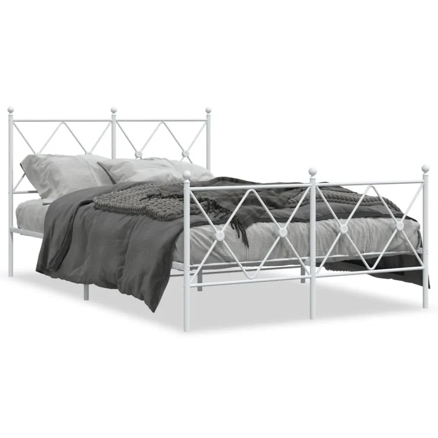 Cadre de lit métal sans matelas et pied de lit blanc 120x190 cm - 2
