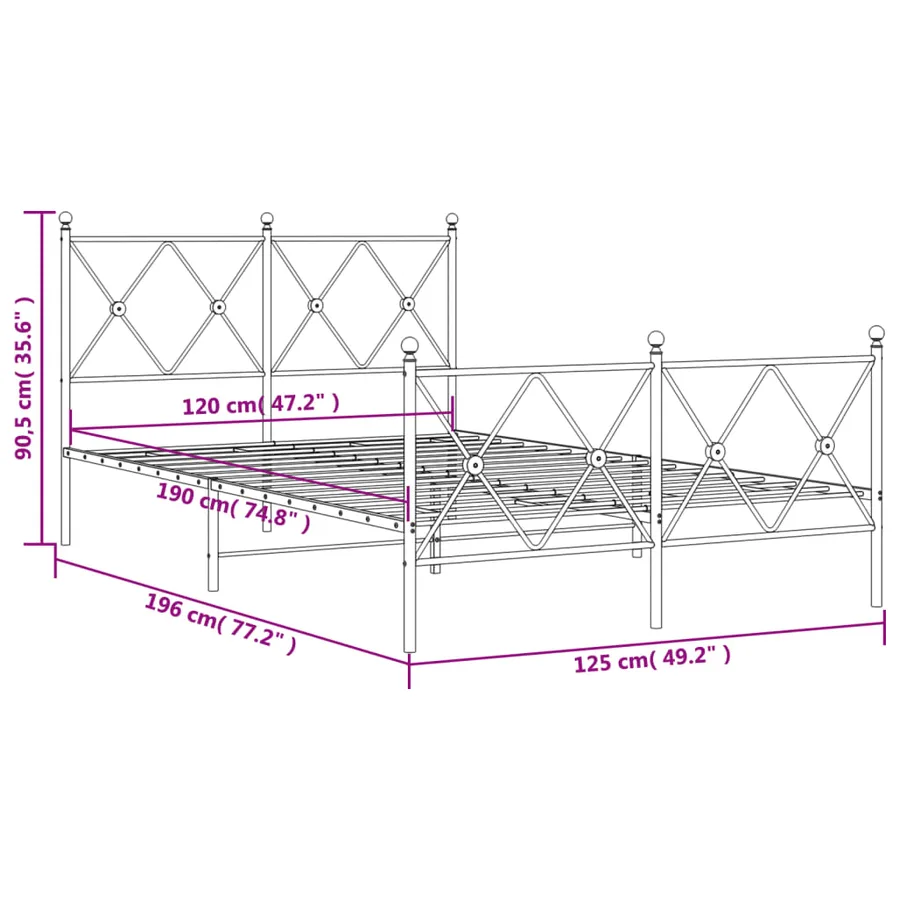 Cadre de lit métal sans matelas et pied de lit blanc 120x190 cm - 8