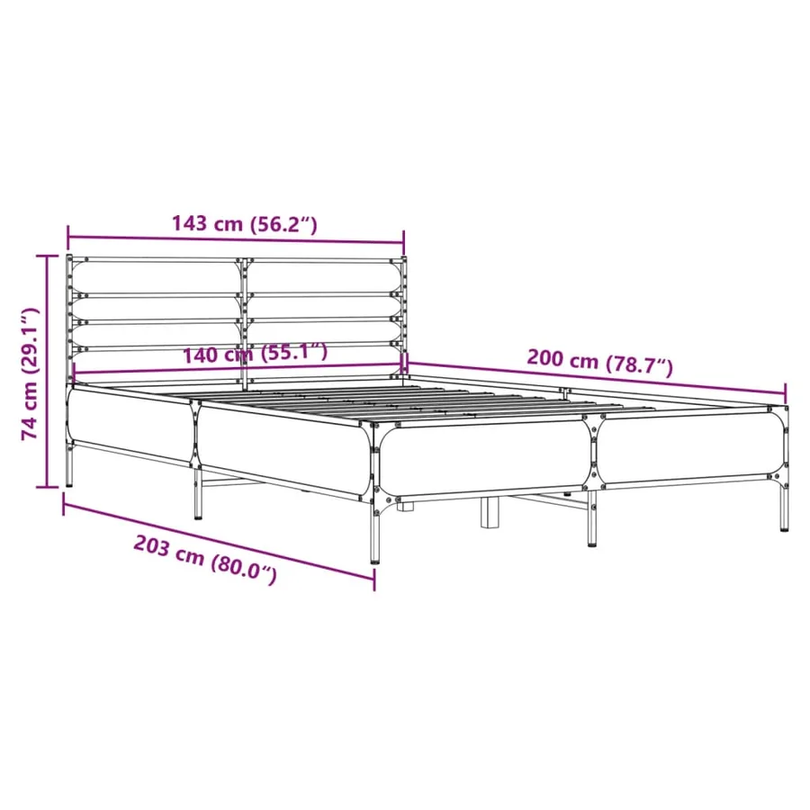Cadre de lit sans matelas chêne sonoma 140x200 cm - 9