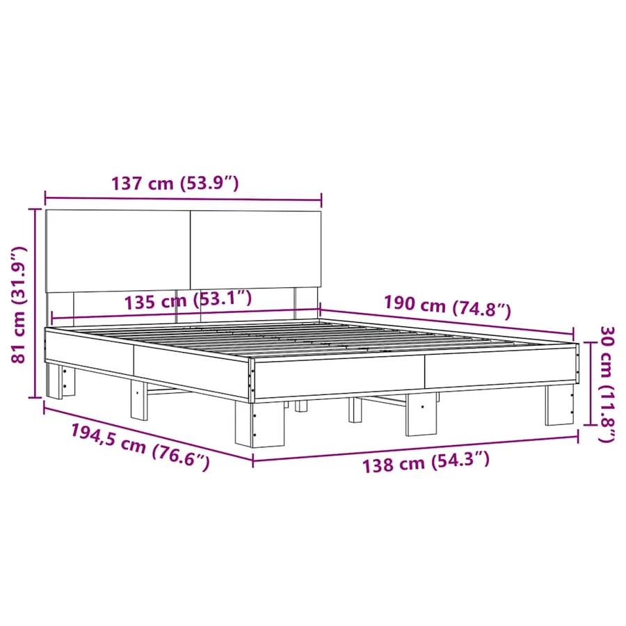 Cadre de lit sans matelas chêne fumé 135x190 cm - 9