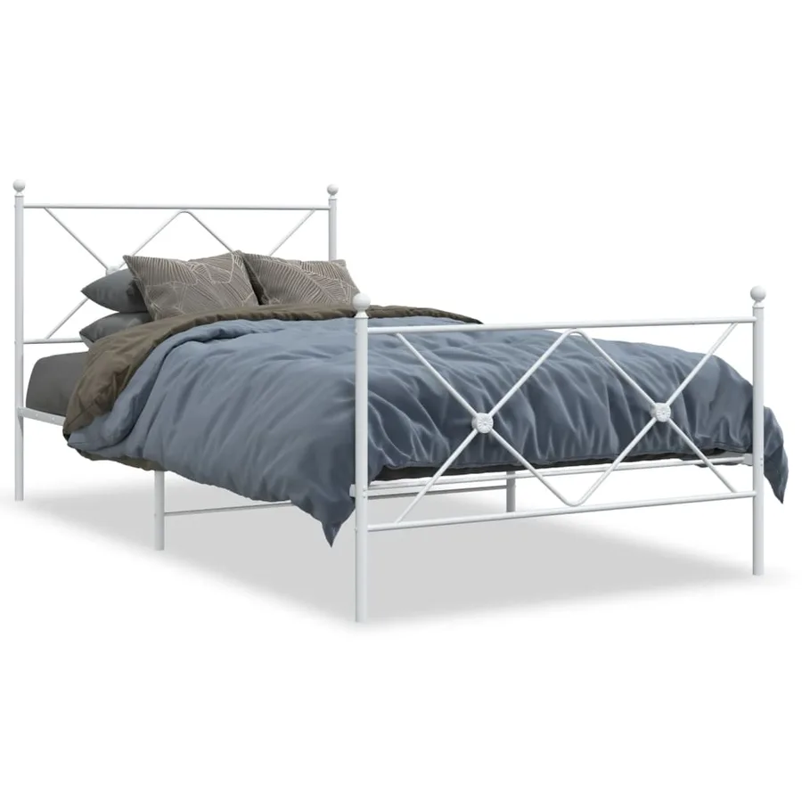 Cadre de lit métal sans matelas et pied de lit blanc 100x200 cm - 2