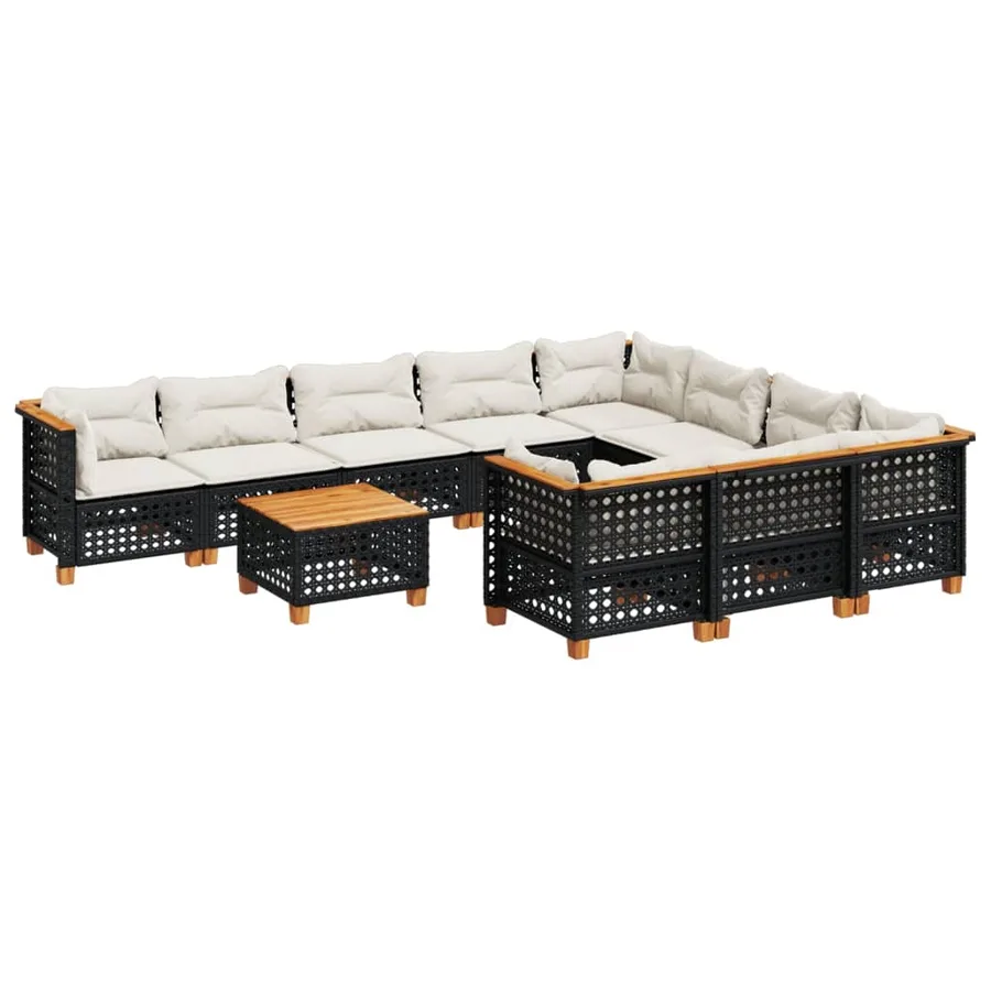 Salon de jardin 11 pcs avec coussins noir résine tressée - 2