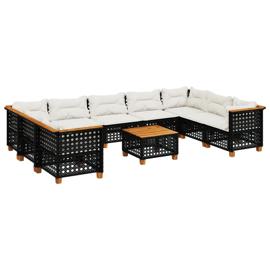 Salon de jardin 10 pcs avec coussins noir résine tressée - 2