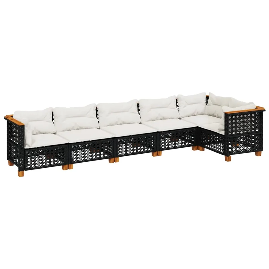 Salon de jardin 6 pcs avec coussins noir résine tressée - 2