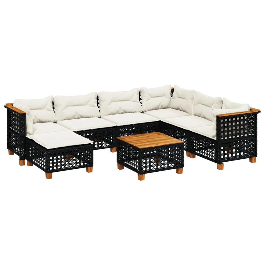 Salon de jardin 8 pcs avec coussins noir résine tressée - 2