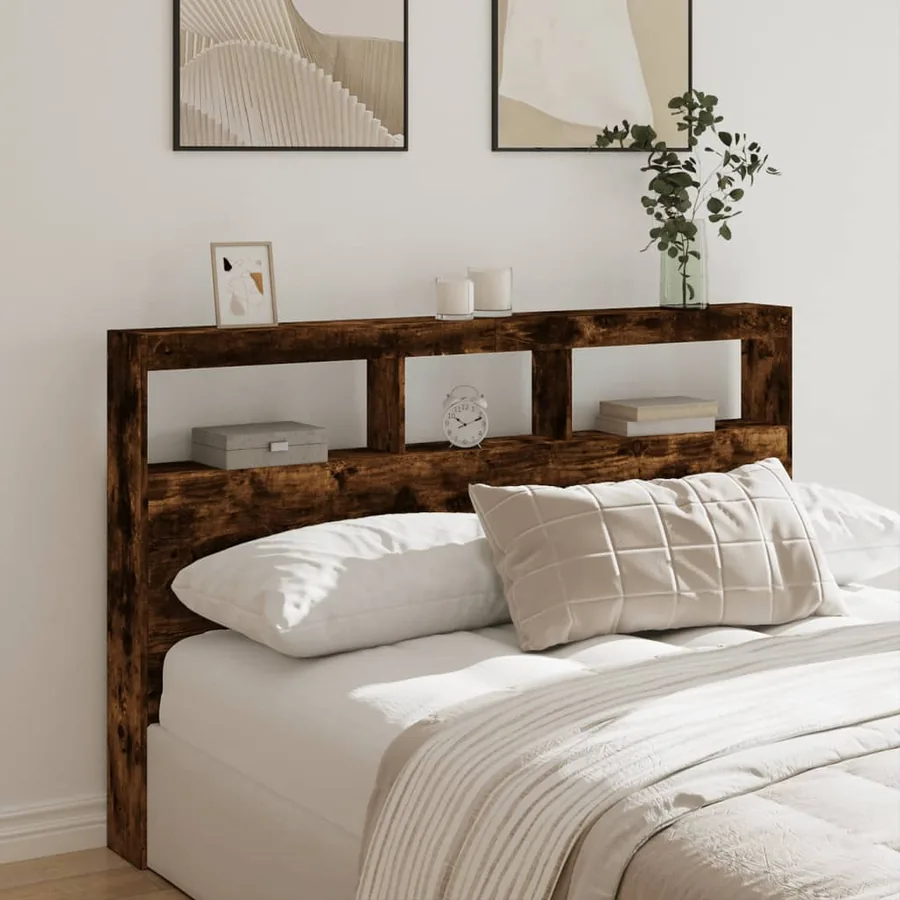 Armoire tête de lit avec LED chêne fumé 160x17x102 cm