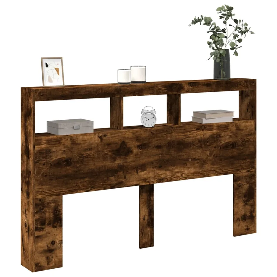 Armoire tête de lit avec LED chêne fumé 160x17x102 cm - 5