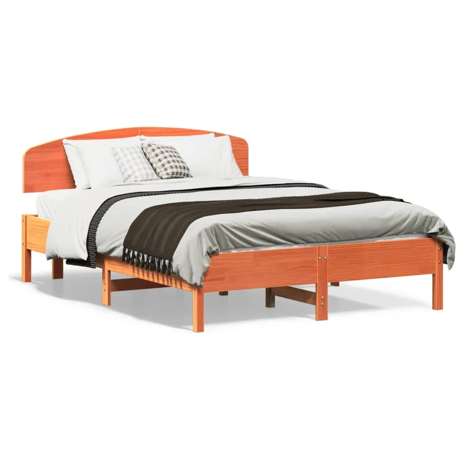 Cadre de lit sans matelas cire marron 140x190cm bois pin massif - 2