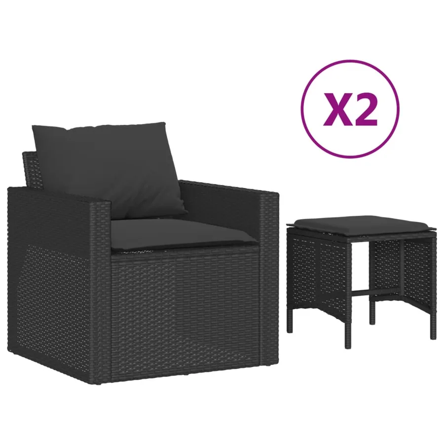 Salon de jardin 4 pcs avec coussins noir résine tressée - 2