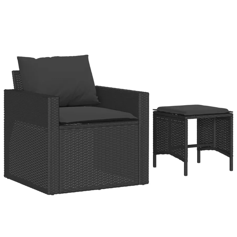 Salon de jardin 4 pcs avec coussins noir résine tressée - 3
