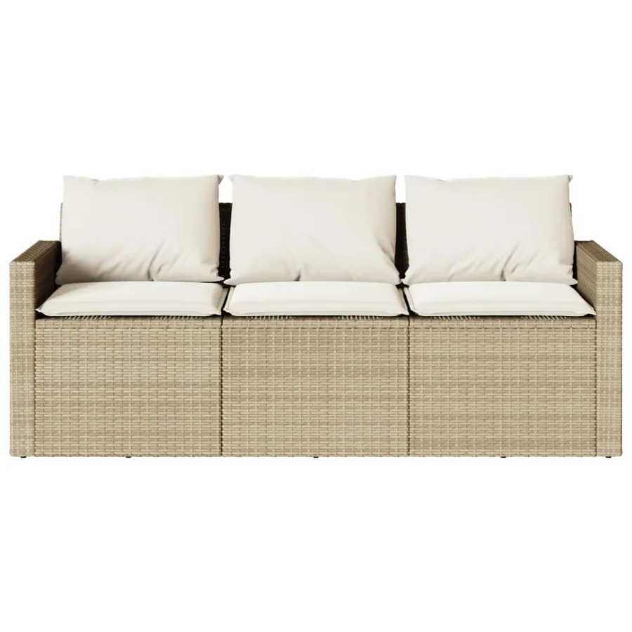 Canapé de jardin avec coussins 3 places beige résine tressée - 4