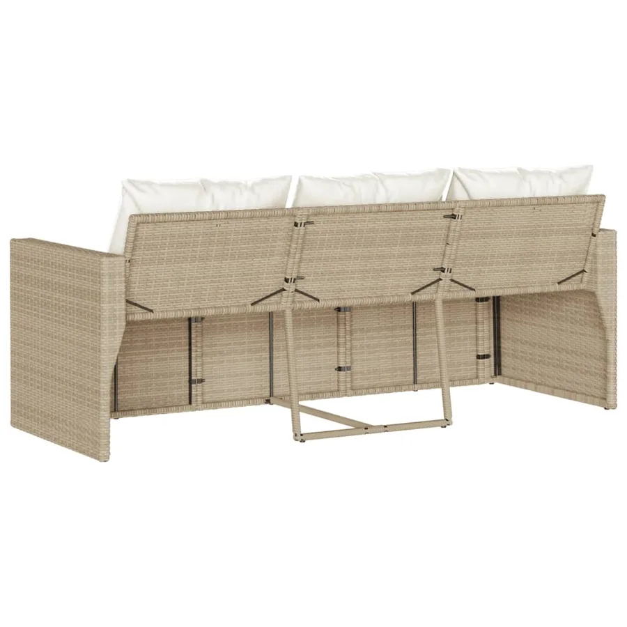 Canapé de jardin avec coussins 3 places beige résine tressée - 6