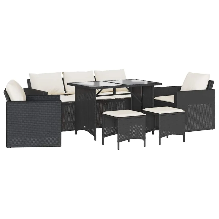 Salon de jardin 6 pcs avec coussins noir résine tressée - 2