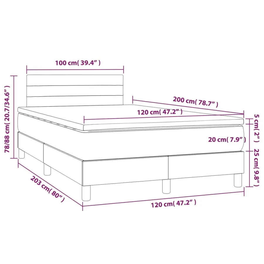 Sommier à lattes de lit avec matelas LED Gris clair 120x200 cm - 8