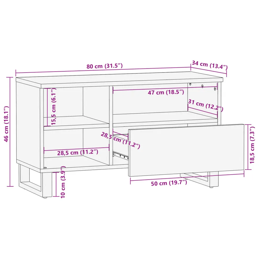 Meuble TV 80x34x46 cm bois massif de manguier - 11