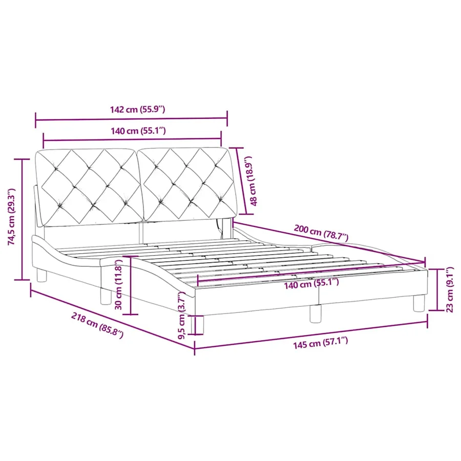 Cadre de lit avec LED sans matelas bleu 140x200 cm velours - 16