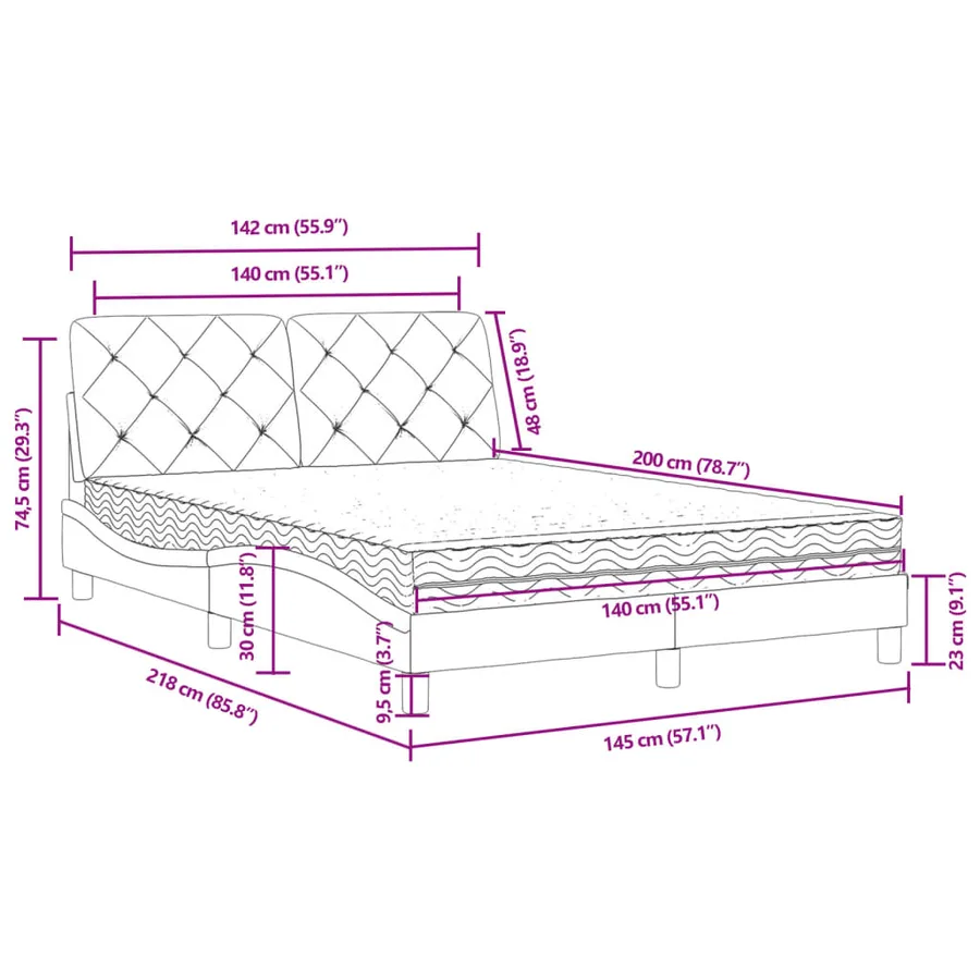 Lit avec matelas noir 140x200 cm velours - 11