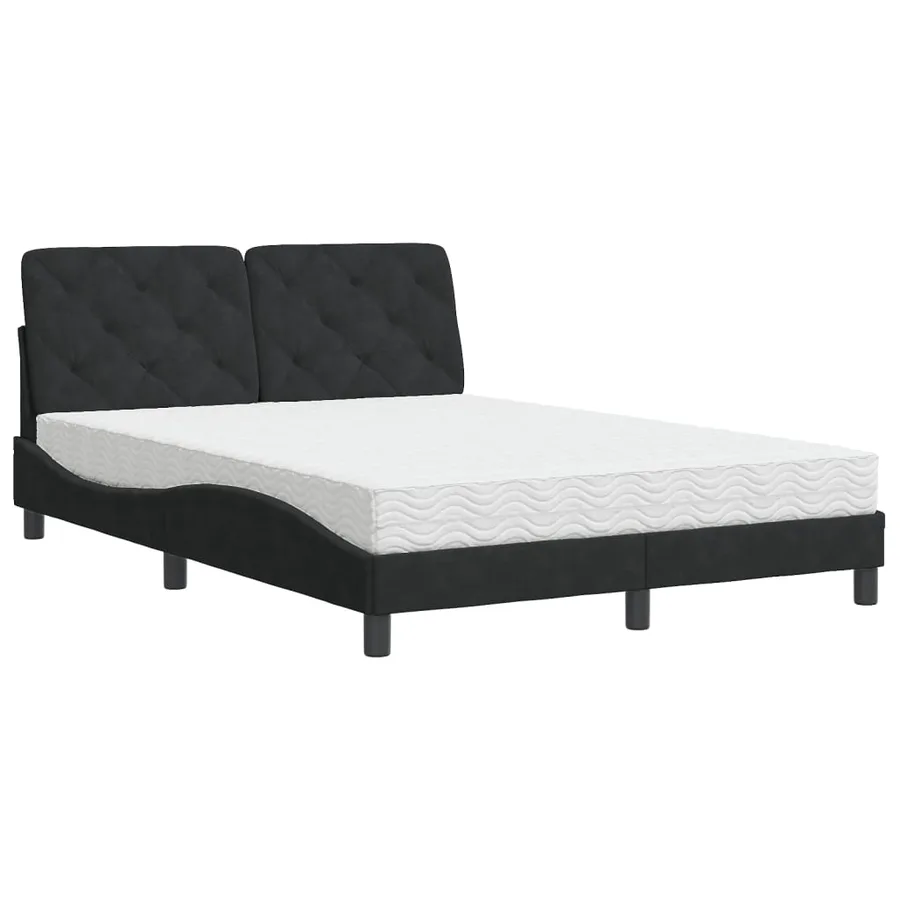 Lit avec matelas noir 140x200 cm velours - 2