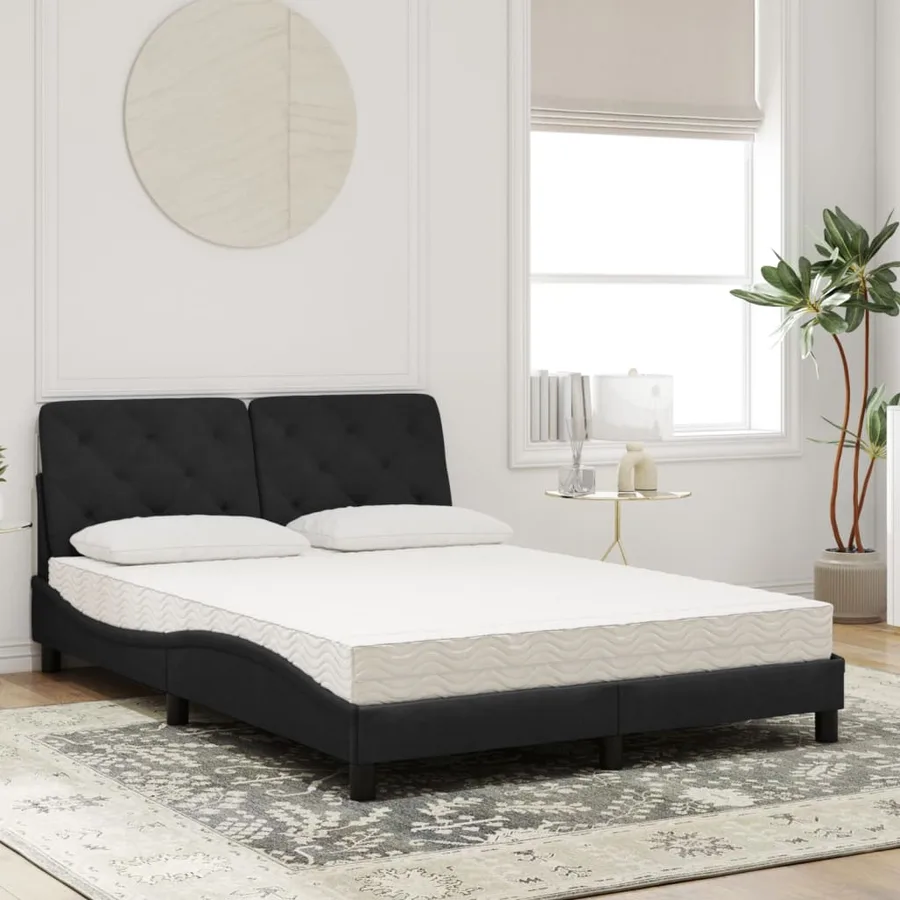 Lit avec matelas noir 140x200 cm velours - 3