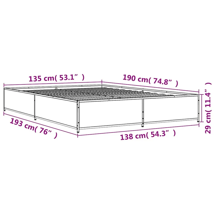 Cadre de lit sans matelas chêne fumé 135x190 cm - 9