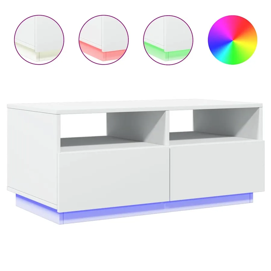 Table basse avec lumières LED blanc 90x49x40 cm - 2