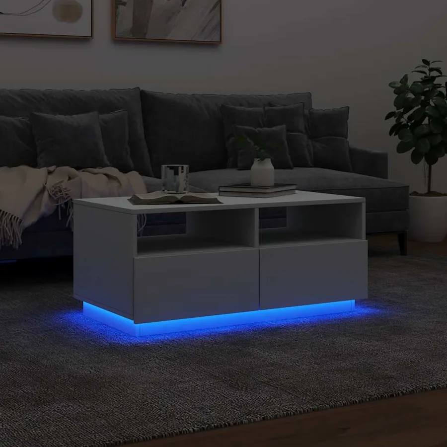 Table basse avec lumières LED blanc 90x49x40 cm - 5