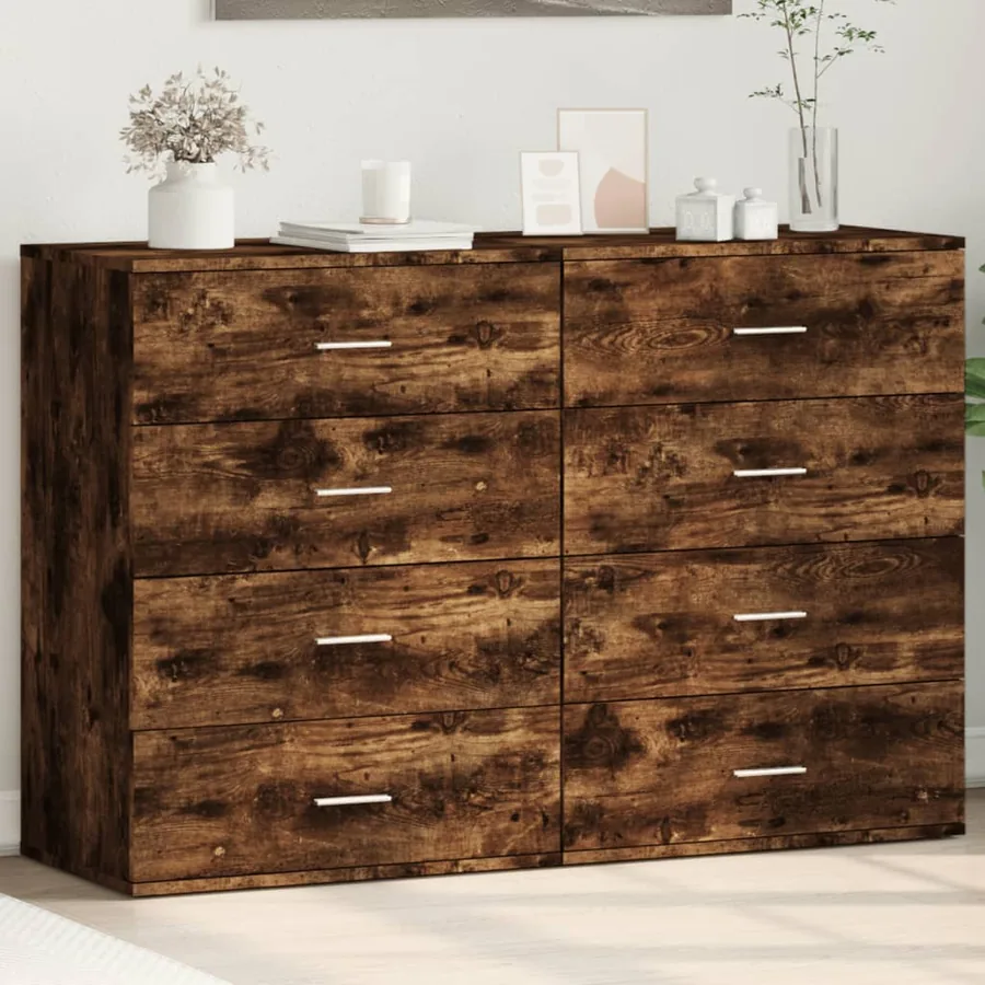 Buffets 2 pcs chêne fumé 60x39x80 cm bois d'ingénierie