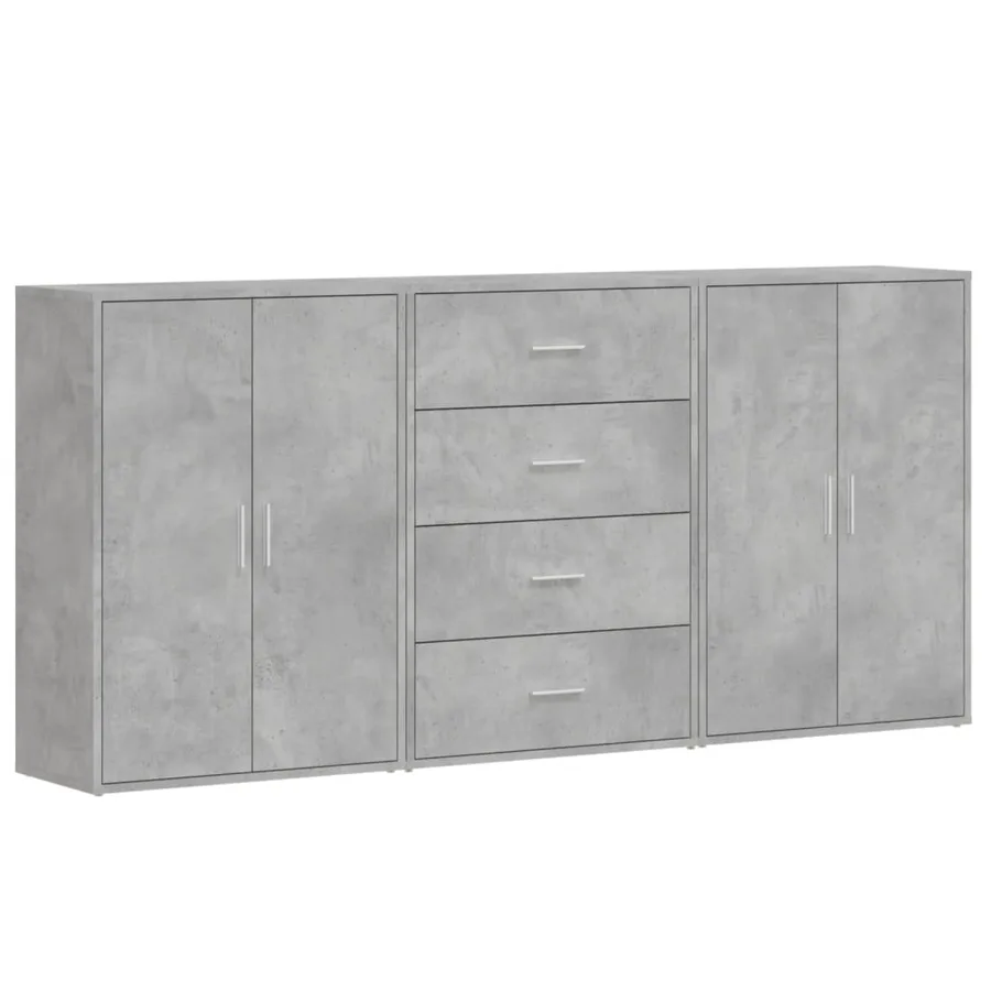 Buffets 3 pcs gris béton 60x31x84 cm bois d'ingénierie - 2