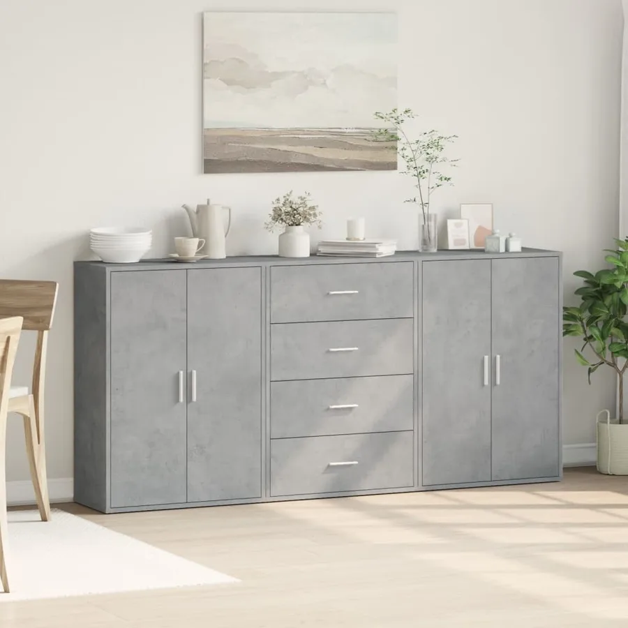 Buffets 3 pcs gris béton 60x31x84 cm bois d'ingénierie - 3